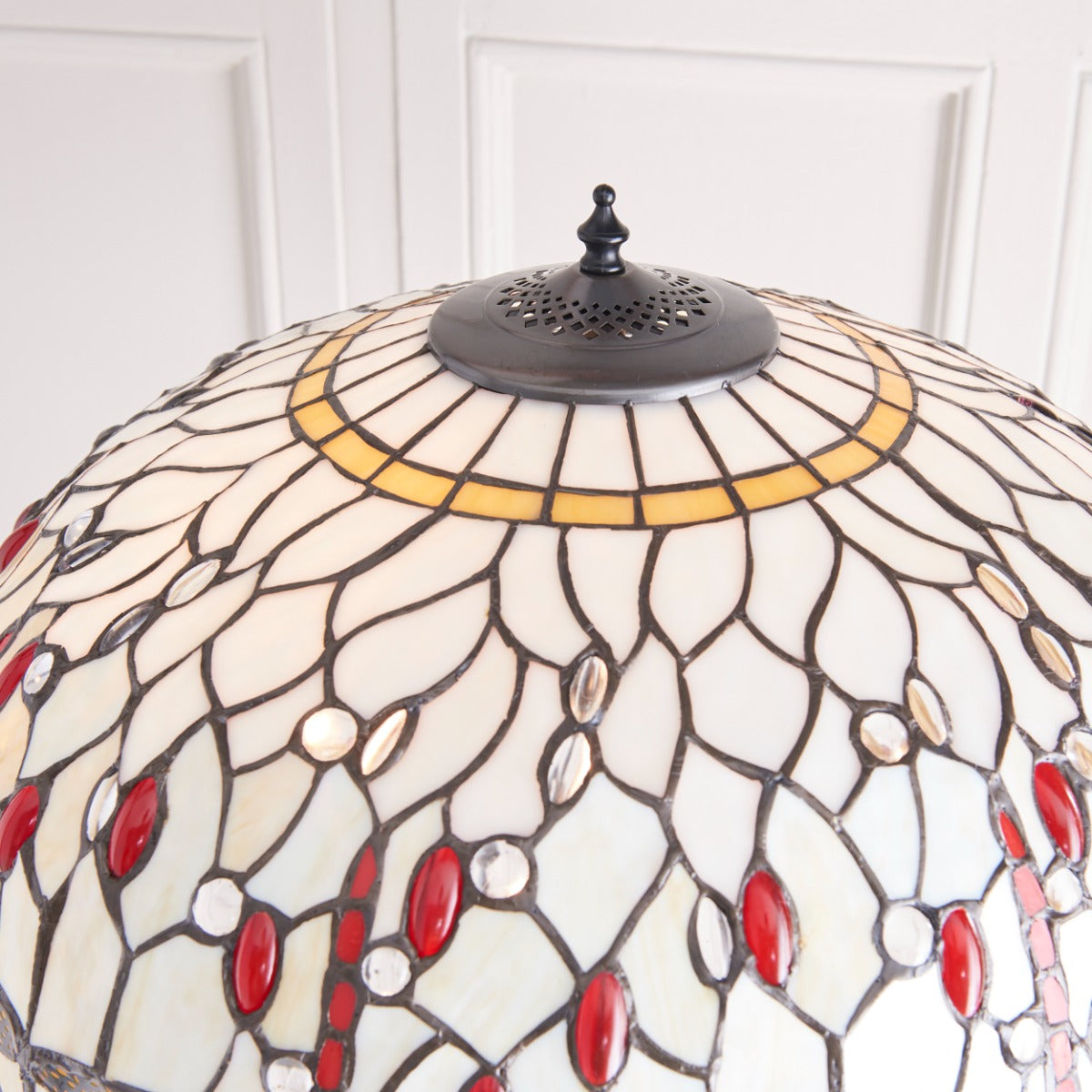 Interiors 1900 Dragonfly 2 Light Tiffany Floor Lamp in Satin Black & Beige Glass