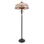 Interiors 1900 Dragonfly 2 Light Tiffany Floor Lamp in Satin Black & Beige Glass