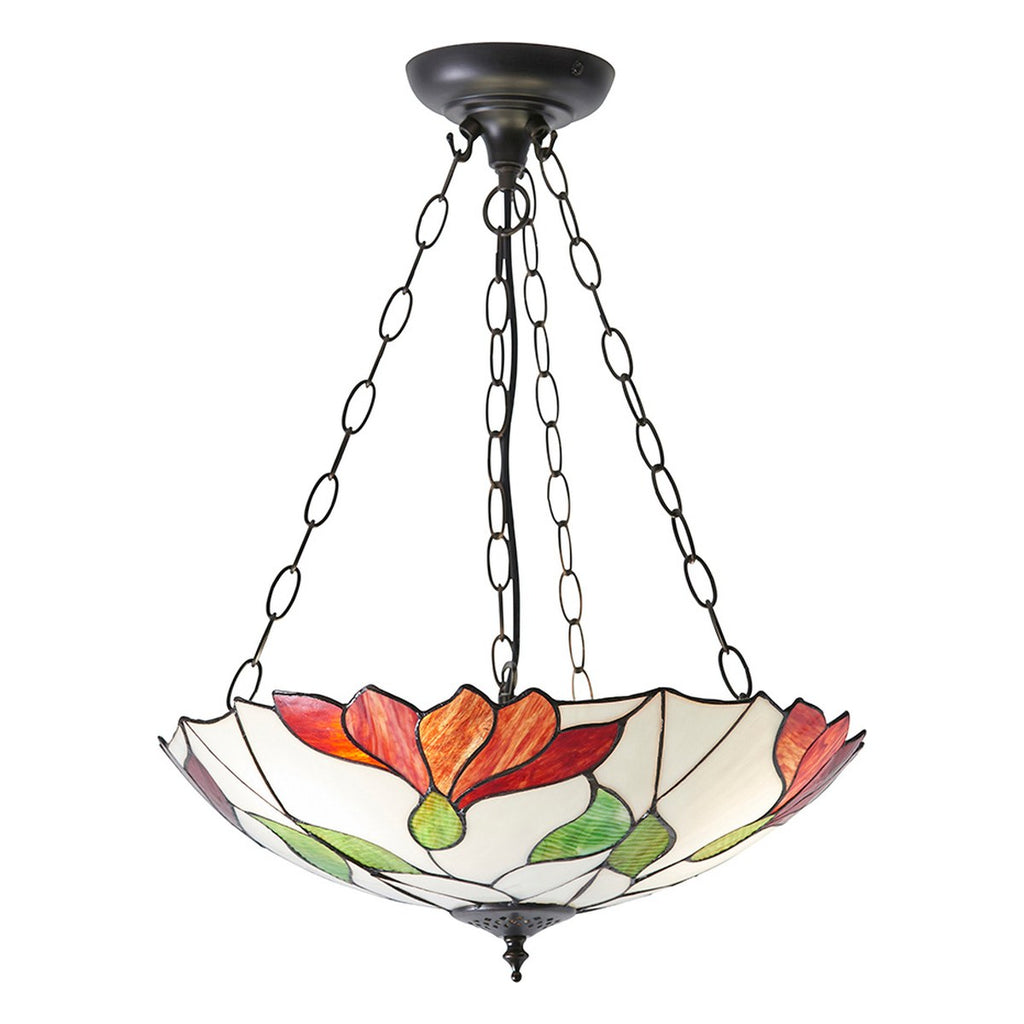 Interiors 1900 Botanica 3 Light Inverted Tiffany Pendant Light in Satin Black