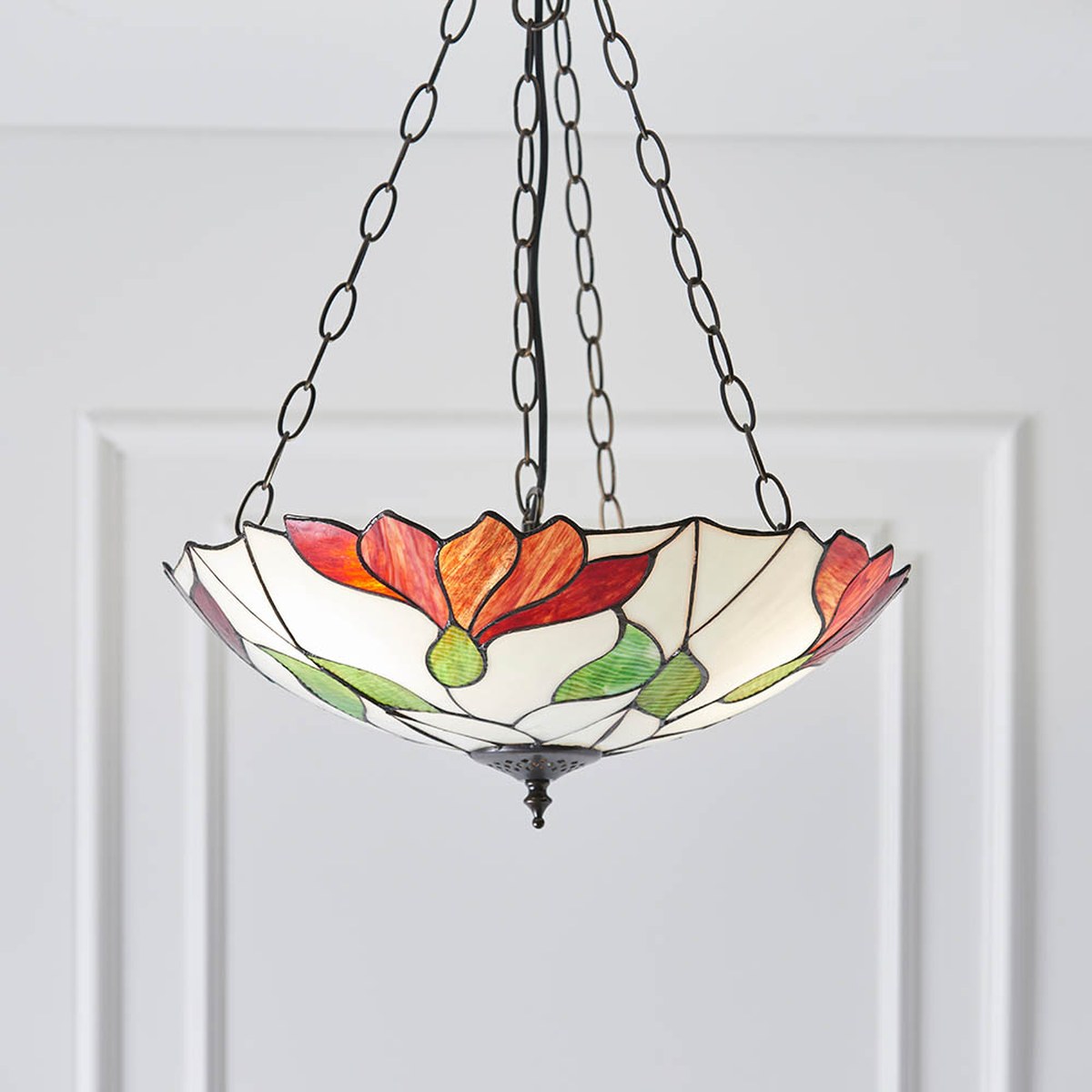 Interiors 1900 Botanica 3 Light Inverted Tiffany Pendant Light in Satin Black