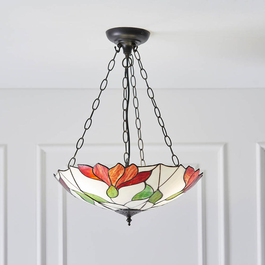 Interiors 1900 Botanica 3 Light Inverted Tiffany Pendant Light in Satin Black
