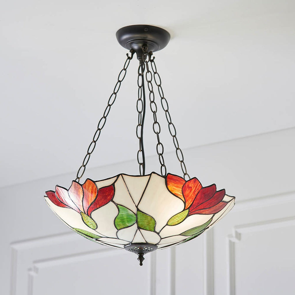 Interiors 1900 Botanica 3 Light Inverted Tiffany Pendant Light in Satin Black