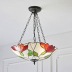 Interiors 1900 Botanica 3 Light Inverted Tiffany Pendant Light in Satin Black