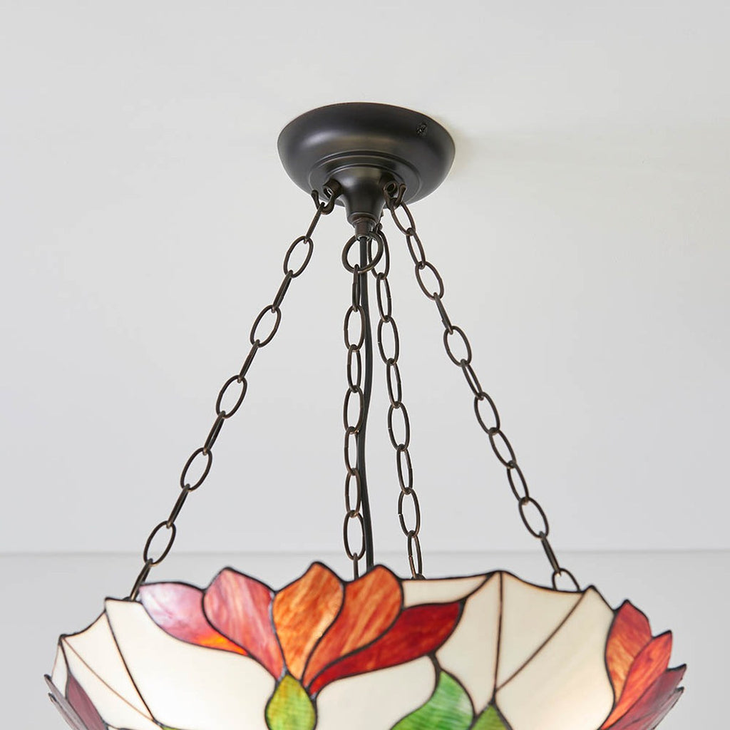Interiors 1900 Botanica 3 Light Inverted Tiffany Pendant Light in Satin Black
