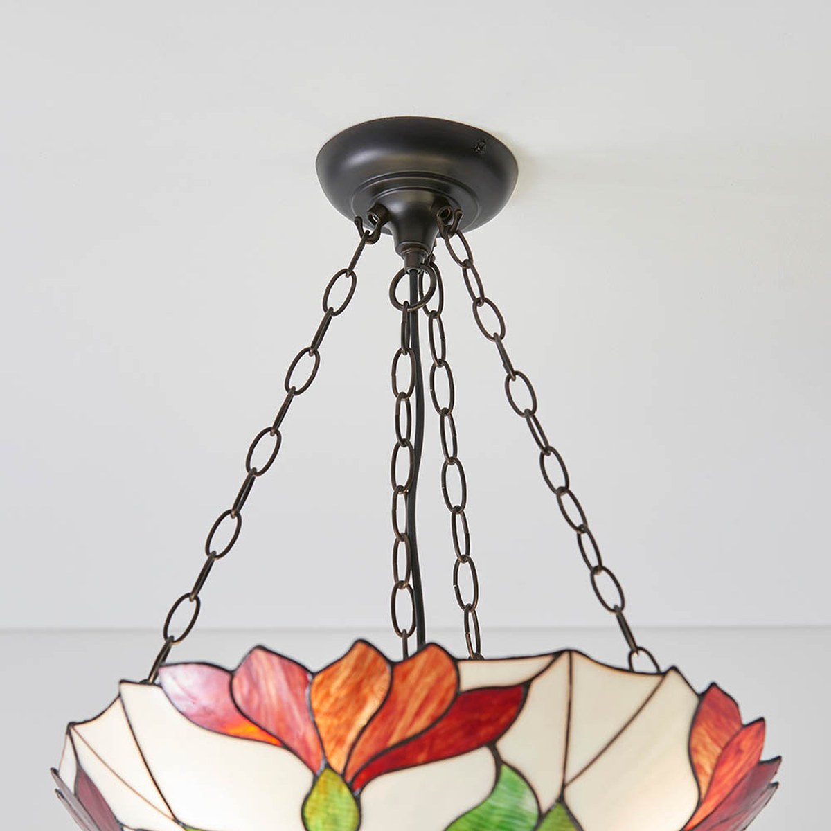 Interiors 1900 Botanica 3 Light Inverted Tiffany Pendant Light in Satin Black
