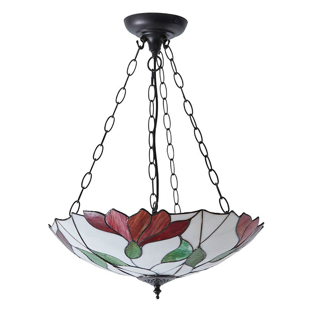Interiors 1900 Botanica 3 Light Inverted Tiffany Pendant Light in Satin Black