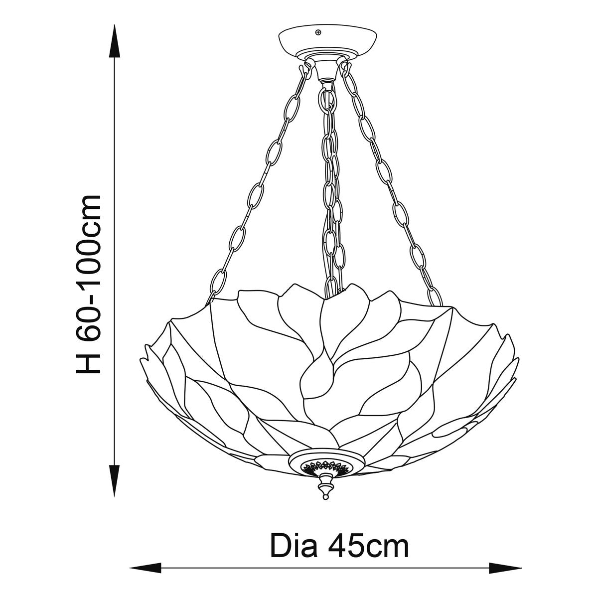 Interiors 1900 Botanica 3 Light Inverted Tiffany Pendant Light in Satin Black