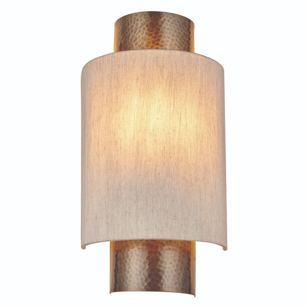 Endon Indara 1 Light Wall Light in Hammered Bronze with Natural Linen Mix Fabric