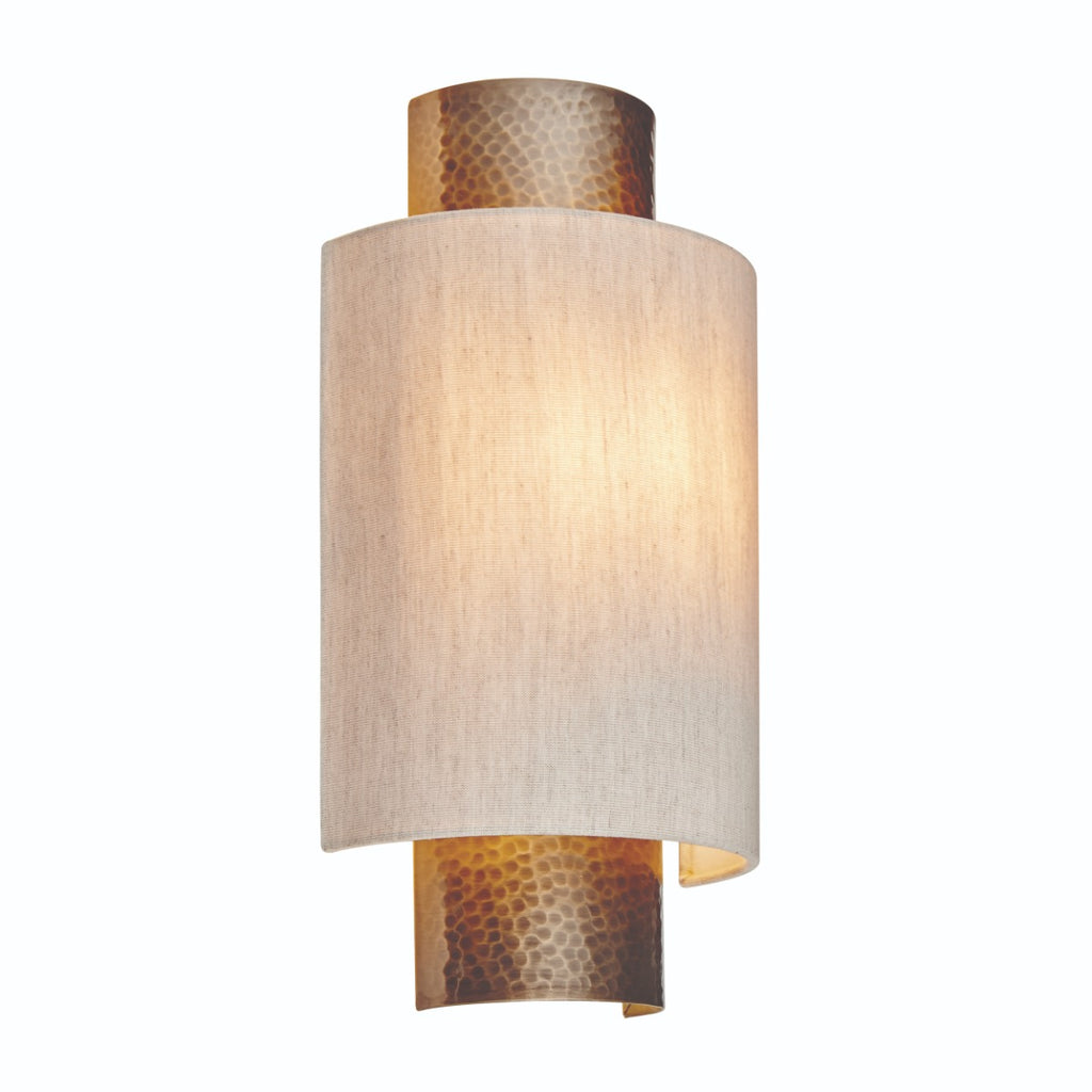 Endon Indara 1 Light Wall Light in Hammered Bronze with Natural Linen Mix Fabric