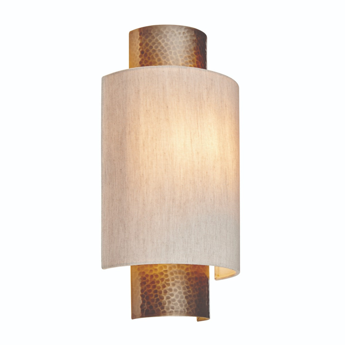 Endon Indara 1 Light Wall Light in Hammered Bronze with Natural Linen Mix Fabric