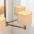 Endon Indara 5 Light Pendant Light in Hammered Bronze with Natural Linen Mix Fabric