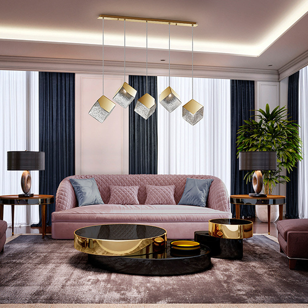 Schuller Priscila 5 Light Bar Pendant Light with Gold Cube Shades