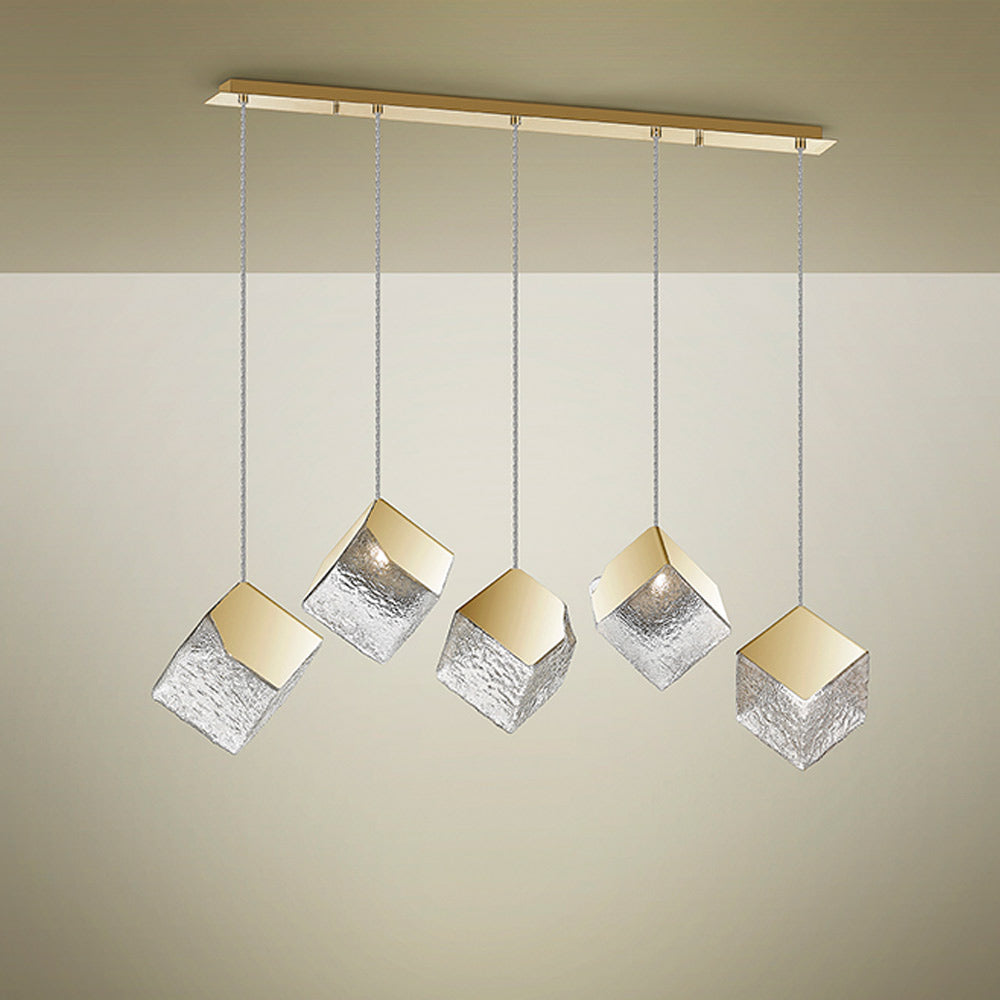 Schuller Priscila 5 Light Bar Pendant Light with Gold Cube Shades