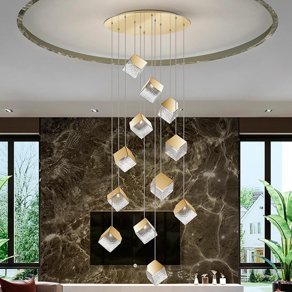 Schuller Priscila 12 Light Pendant Light with Gold Cube Shades