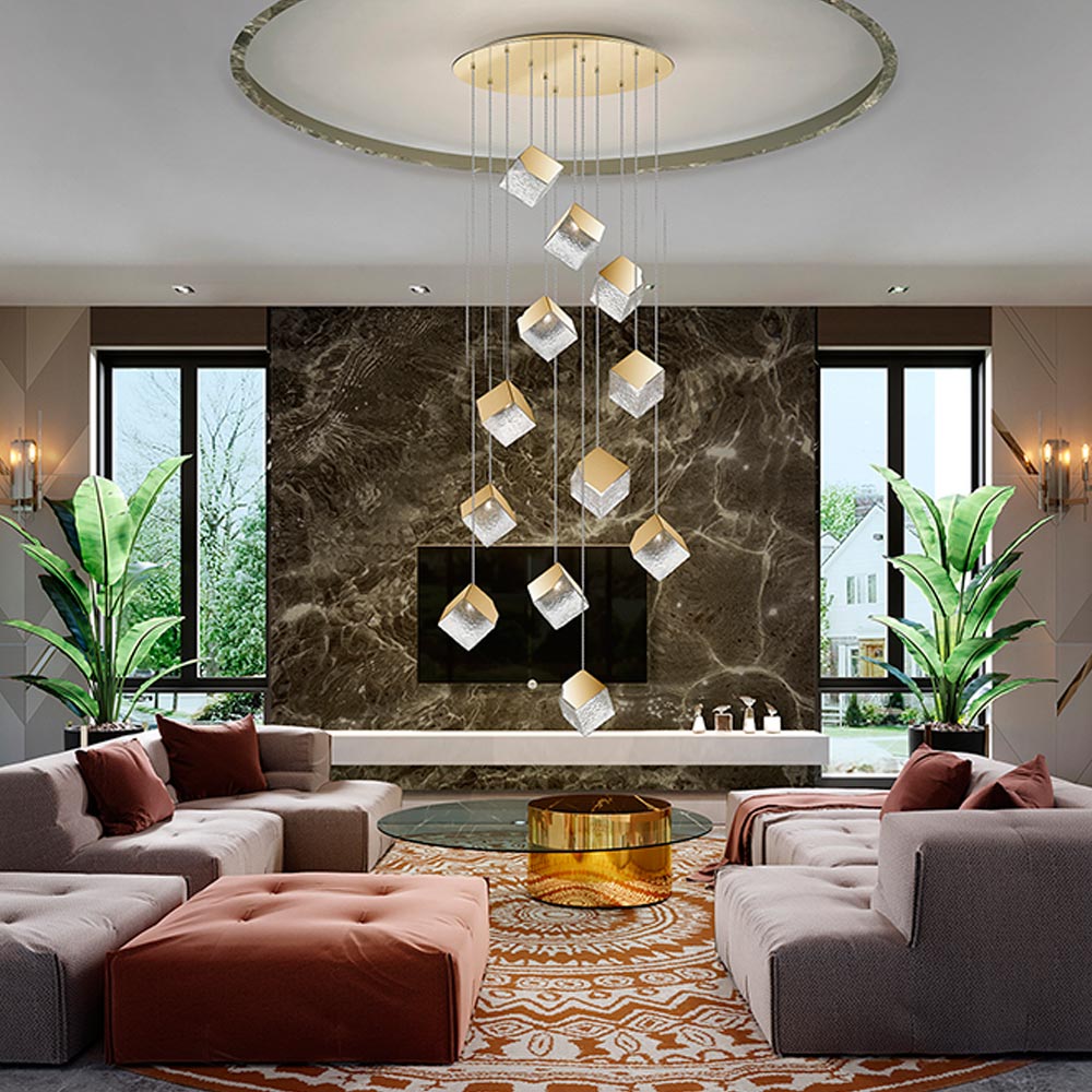 Schuller Priscila 12 Light Pendant Light with Gold Cube Shades