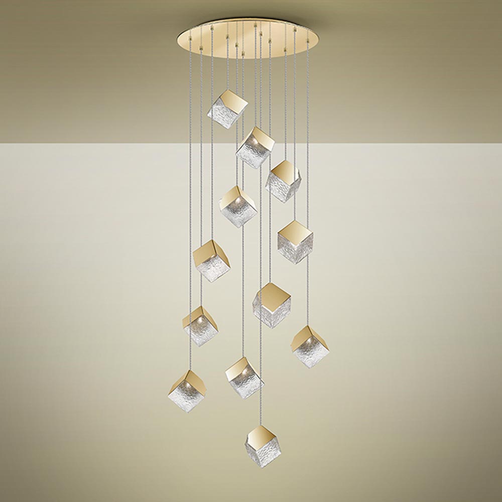 Schuller Priscila 12 Light Pendant Light with Gold Cube Shades