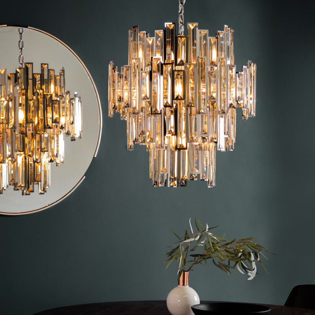 Endon Viviana 12 Light pendant Chrome with Tinted Glass Shade