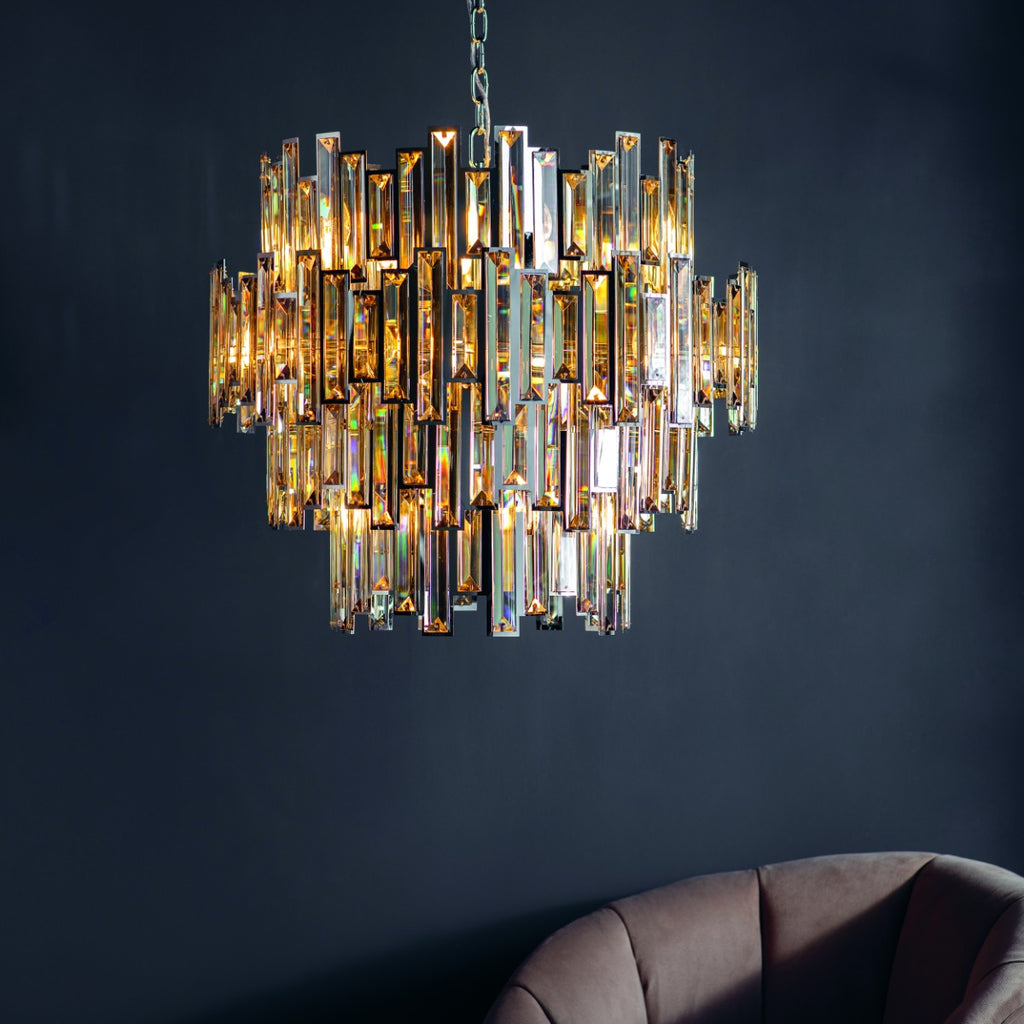 Endon Viviana 15 Light pendant Chrome with Tinted Glass Shade
