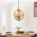 Endon Toba 4 Light Pendant Light in Mango Wood and Dark Bronze Paint