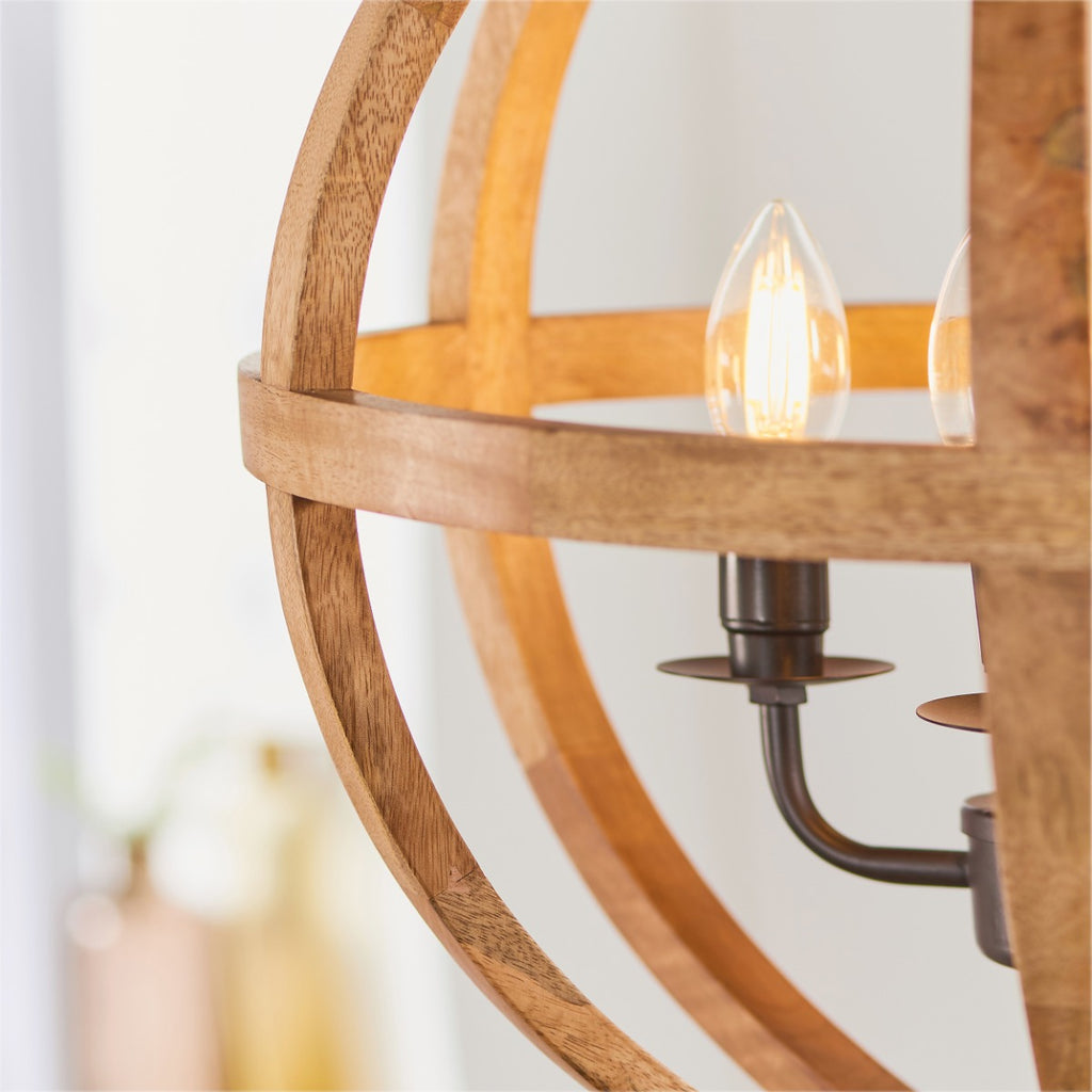 Endon Toba 4 Light Pendant Light in Mango Wood and Dark Bronze Paint