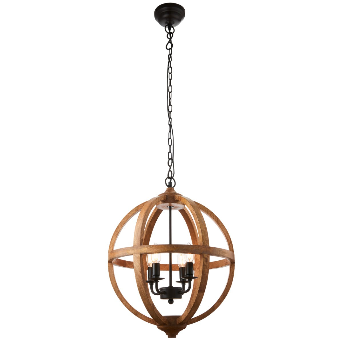 Endon Toba 4 Light Pendant Light in Mango Wood and Dark Bronze Paint