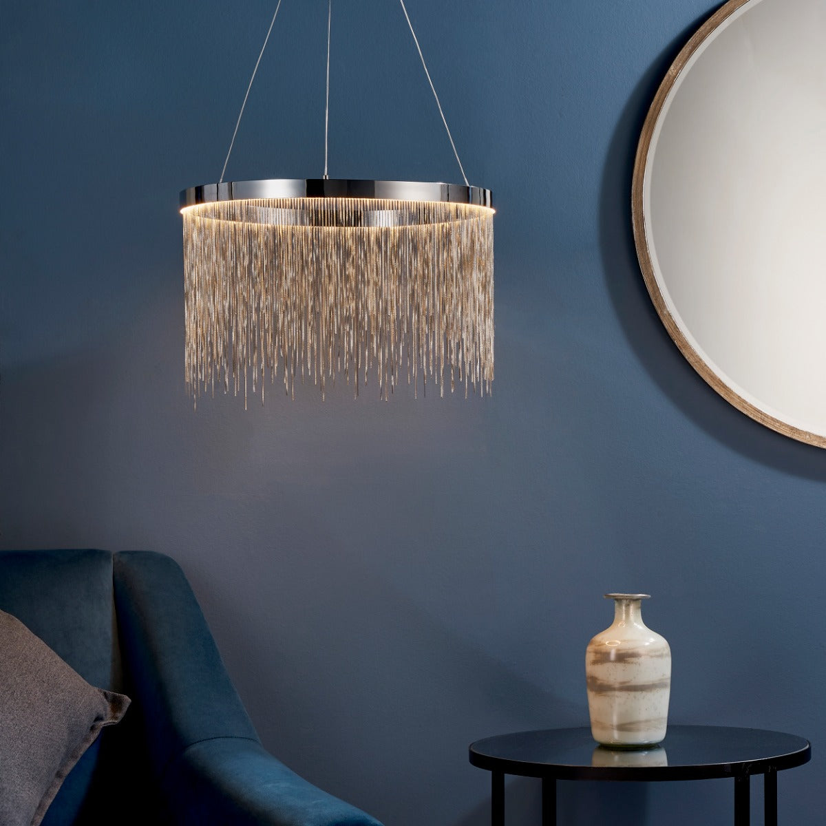 Endon Zelma 1 Light Pendant Light in Chrome with Silver Effect Chain