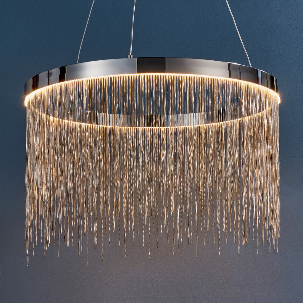 Endon Zelma 1 Light Pendant Light in Chrome with Silver Effect Chain