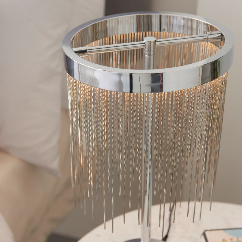 Endon Zelma Table Lamp in Chrome with Silver Effect Chain