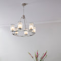 Endon Easton 6 Light Pendant Light in Bright Nickel with Ribbed Bubble Glass