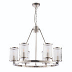 Endon Easton 6 Light Pendant Light in Bright Nickel with Ribbed Bubble Glass