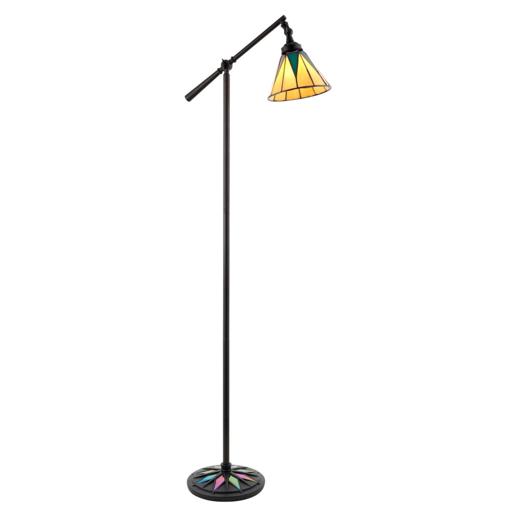 Interiors 1900 Dark Star Tiffany Task Floor Lamp in Black with Iridised Glass Inserts