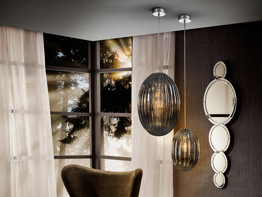 Schuller Ovila Medium Single Pendant Light in Smoke Grey Shade