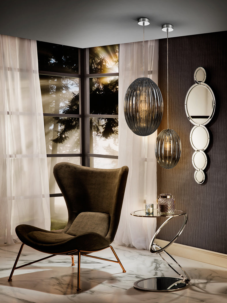 Schuller Ovila Small Single Pendant Light in Smoke Grey Shade