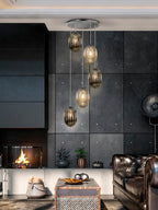 Schuller Ovila 5 Light Pendant Light in Chrome with Cognac and Smoky Grey Shade