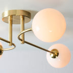 Endon Otto 4 Light Semi Flush Ceiling Light in Satin Brass with Opal Glass