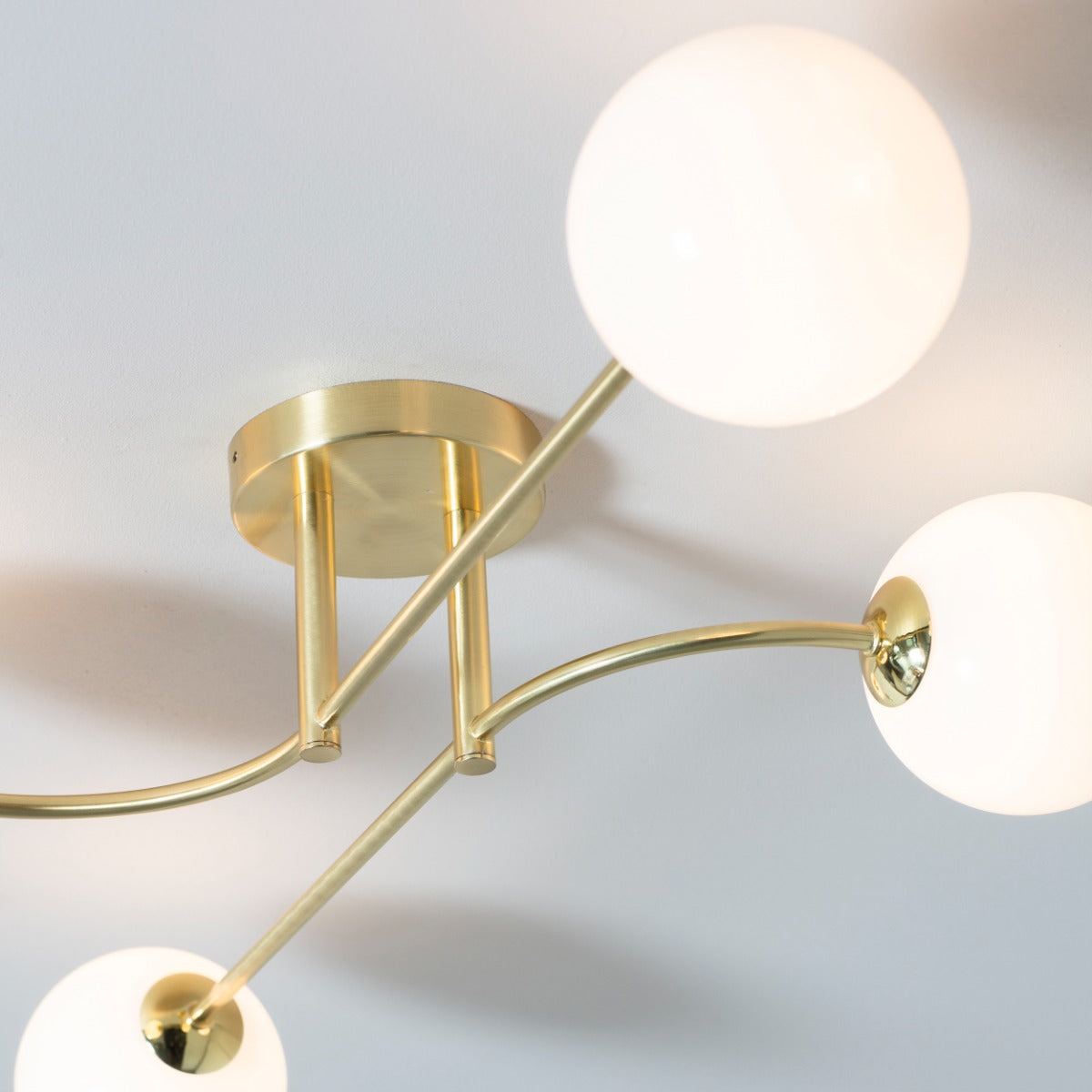 Endon Otto 4 Light Semi Flush Ceiling Light in Satin Brass with Opal Glass