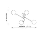 Endon Otto 4 Light Semi Flush Ceiling Light in Satin Brass with Opal Glass