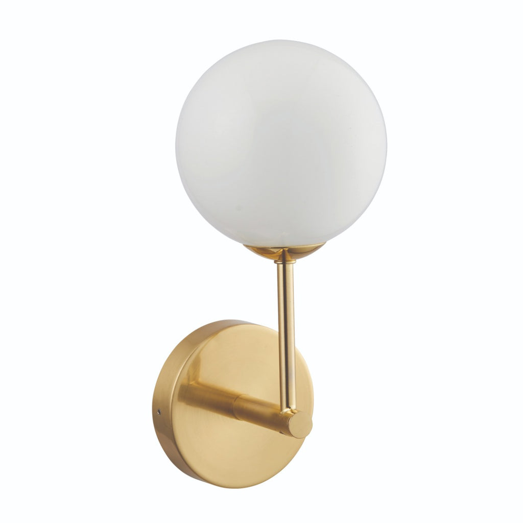 Endon Otto 1 Light Wall Light in Satin Brass with Opal Glass