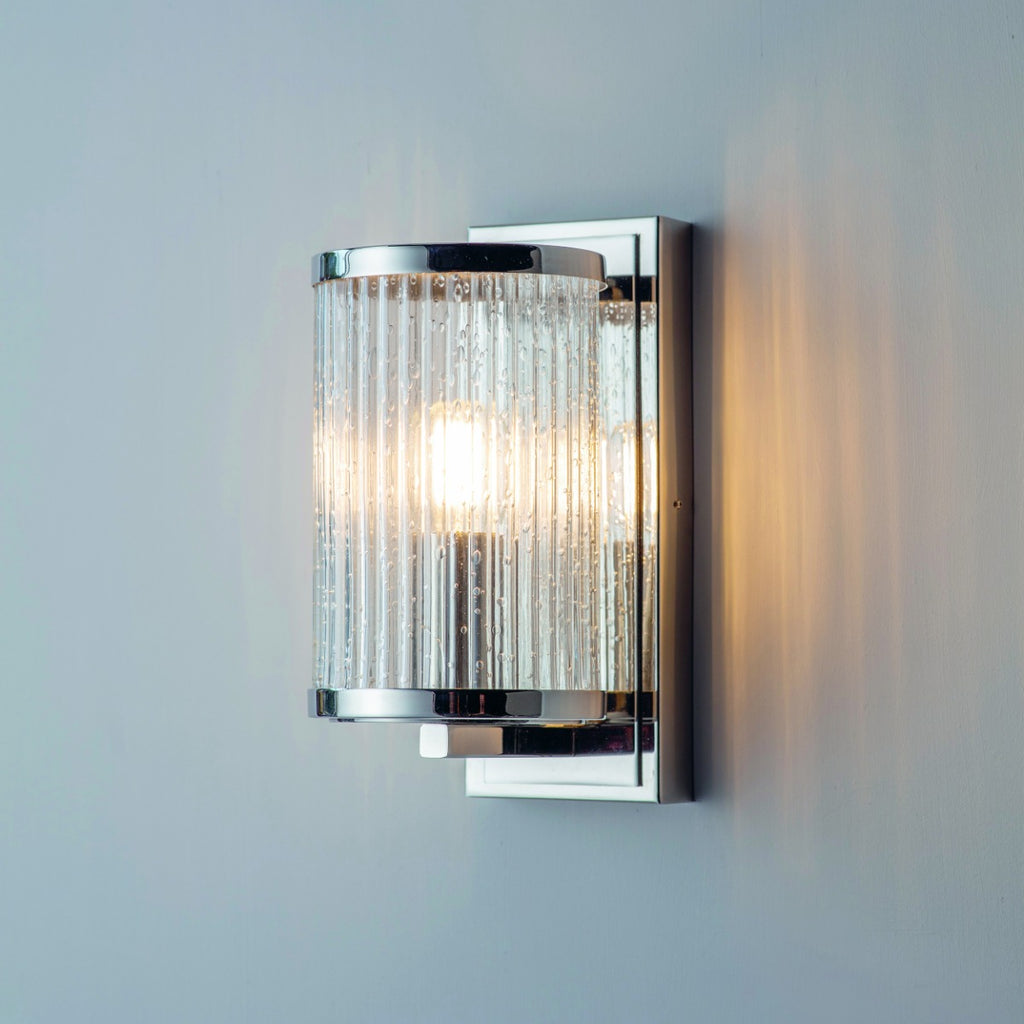 Endon Easton 1 Light Wall Light in Bright Nickel with Ribbed Bubble Glass