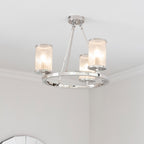 Endon Easton 3 Light Semi Flush Ceiling Light in Bright Nickel with Ribbed Bubble Glass