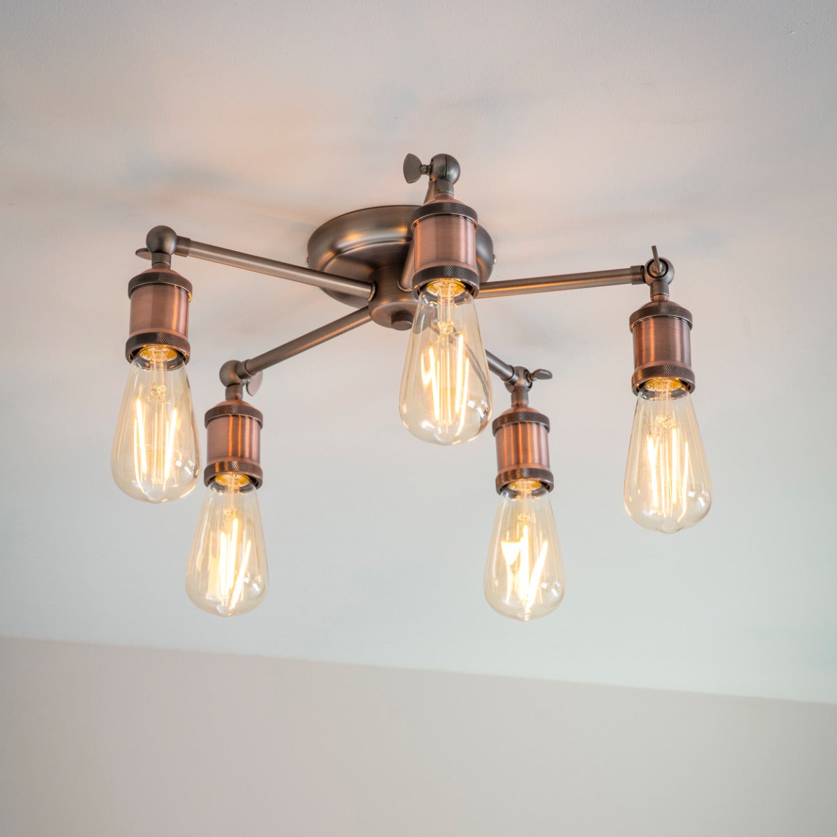Endon Hal 5 Light Semi Flush Ceiling Light in Aged Pewter and Aged Copper 