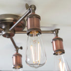 Endon Hal 5 Light Semi Flush Ceiling Light in Aged Pewter and Aged Copper 
