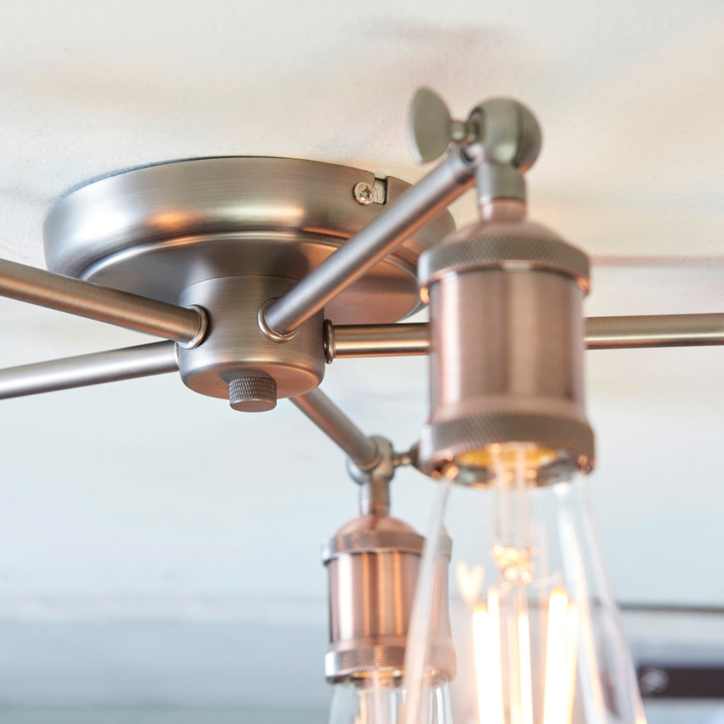Endon Hal 5 Light Semi Flush Ceiling Light in Aged Pewter and Aged Copper 