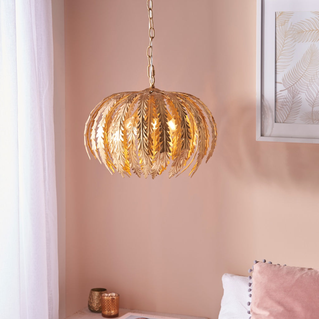 Endon Delphine 3 Light Pendant Light in Gold Leaf