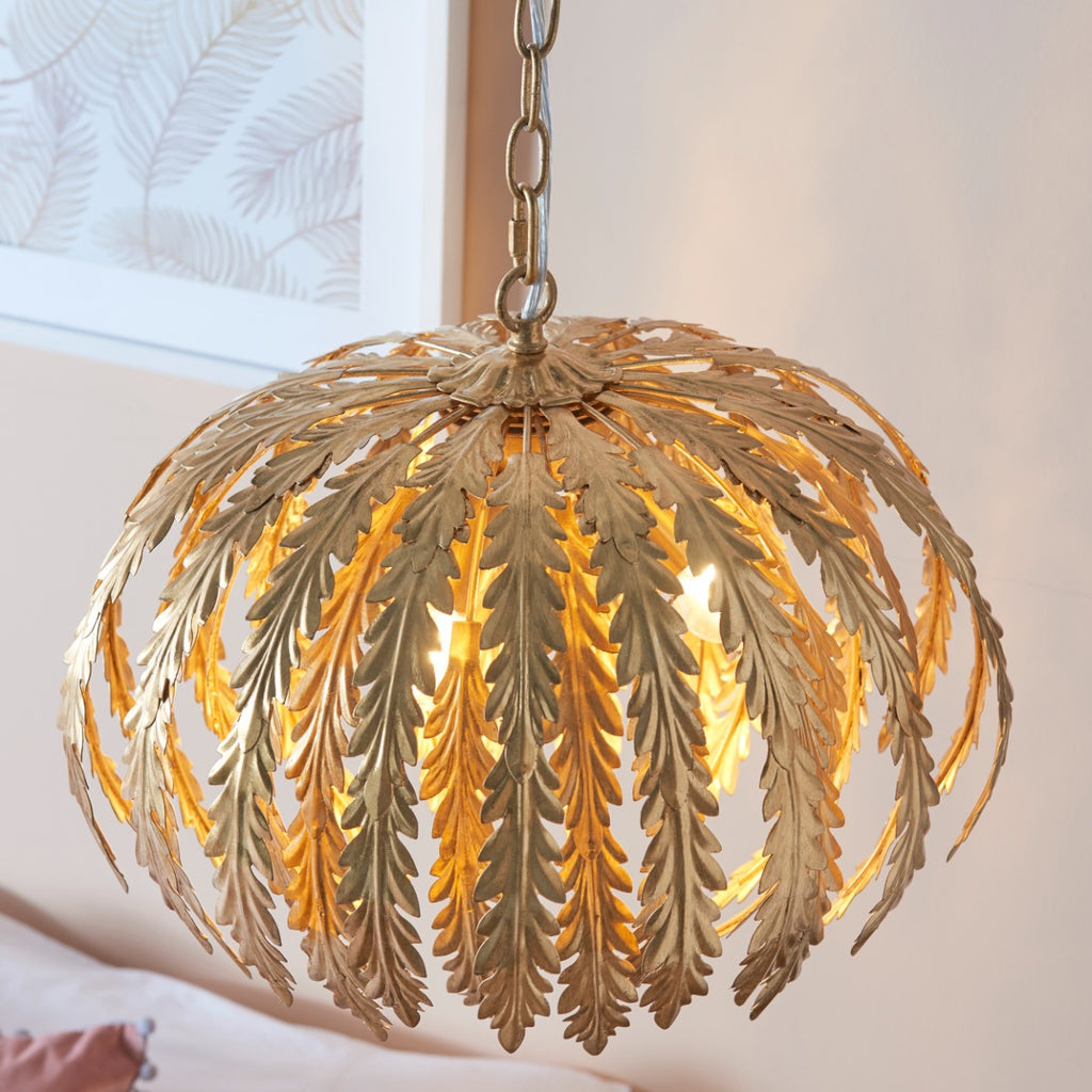 Endon Delphine 3 Light Pendant Light in Gold Leaf