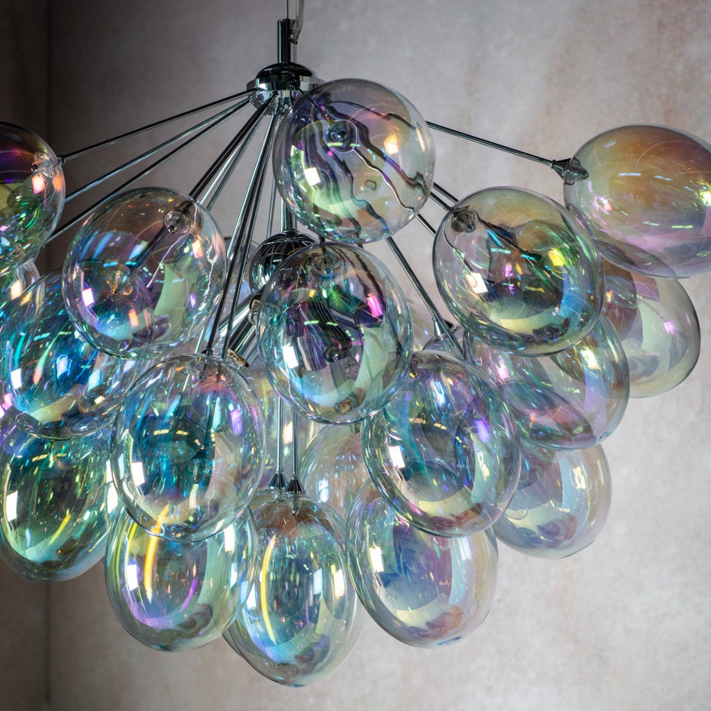 Endon Infinity 6 Light Pendant Light in Chrome with Iridescent Glass