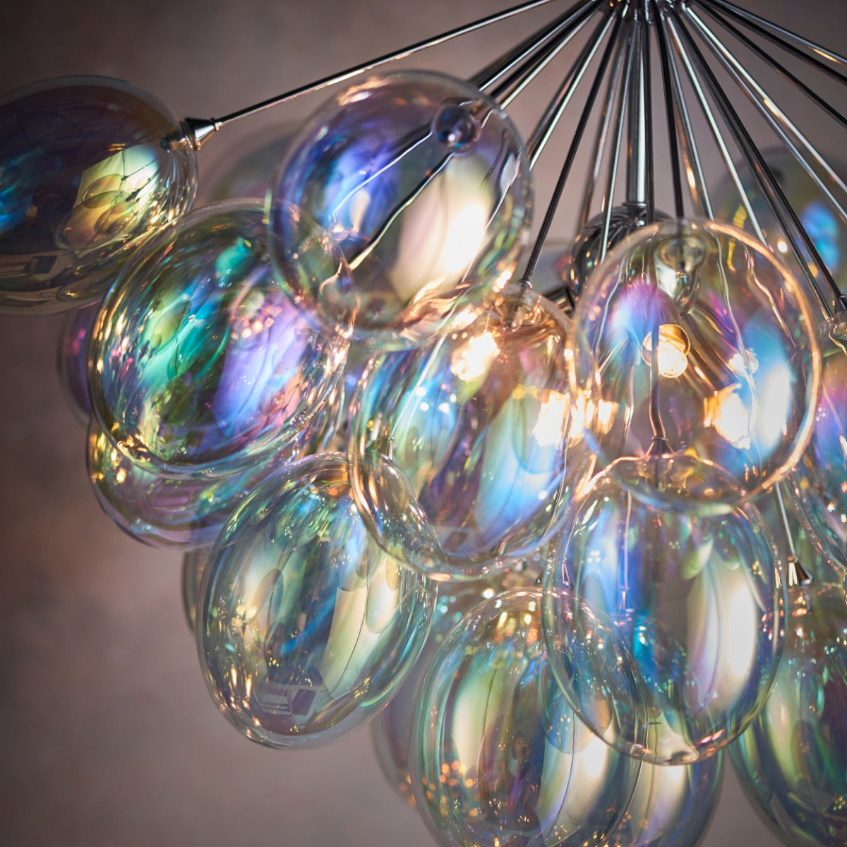 Endon Infinity 6 Light Pendant Light in Chrome with Iridescent Glass