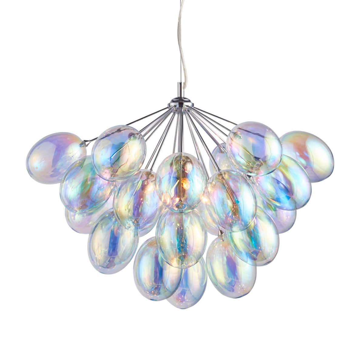 Endon Infinity 6 Light Pendant Light in Chrome with Iridescent Glass