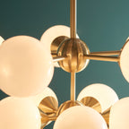 Endon Oscar 11 Light Pendant Light in Satin Brass with Gloss White Glass
