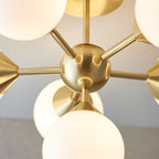 Endon Oscar 6 Light Semi Flush Ceiling Light in Satin Brass with Gloss White Glass